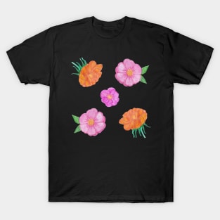 Orange and Pink Hand Painted Watercolour Flowers Pack T-Shirt